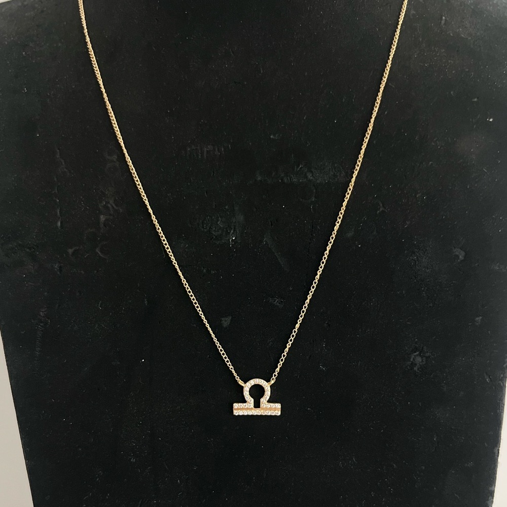 NWT 14K Gold Libra Diamond Pendant Necklace
